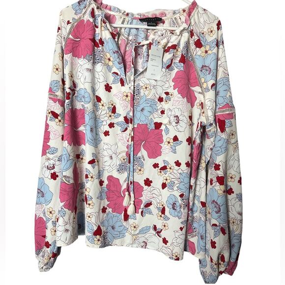 Sanctuary Tops - Sanctuary Womens Boho Meadow Floral Blouse Long Sleeve With Tassel NWT Sz L